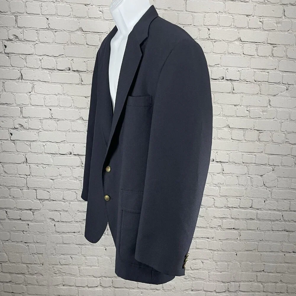 Reed St James Navy Gold 2 Button Vented Easy Care Sports Coat Blazer USA Size 44
